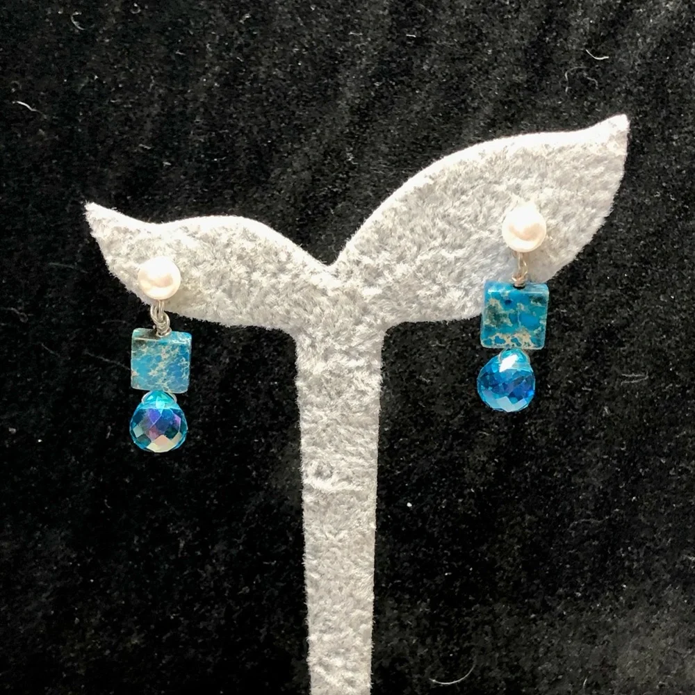 🦋Pretty blue and sea sediment earrings-artisan - Picture 9 of 9